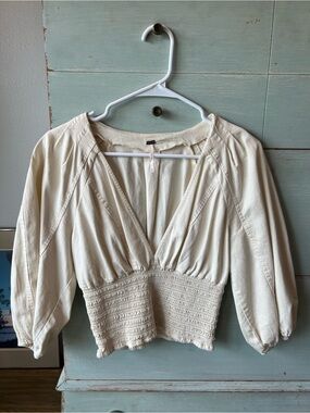 Free People Cream Smocked Peasant Blouse - Women's Top